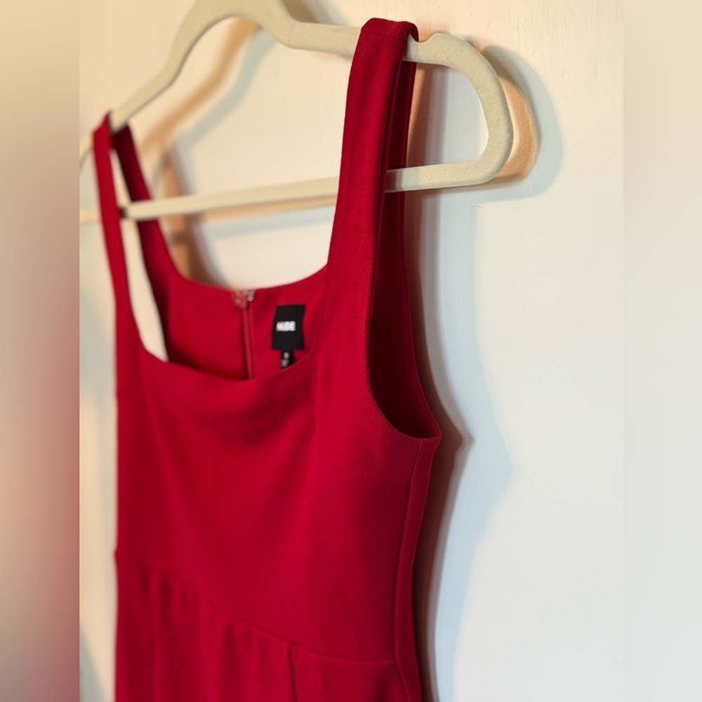 NUDE Bold Red Square Neck Sleeveless Date Night Party Mini Dress- Size Small - Picture 4 of 7